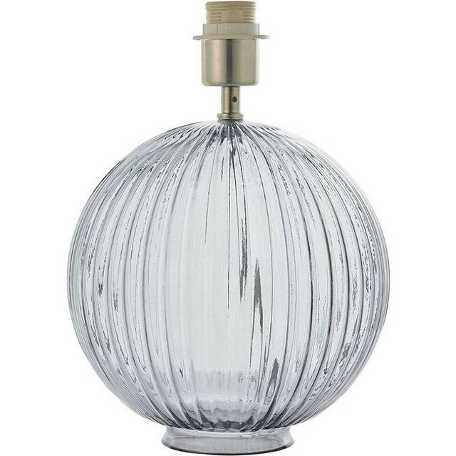 Round Textured Table Lamp Base Smoked Ribbed Glass & Nickel Classic Globe Bulb
