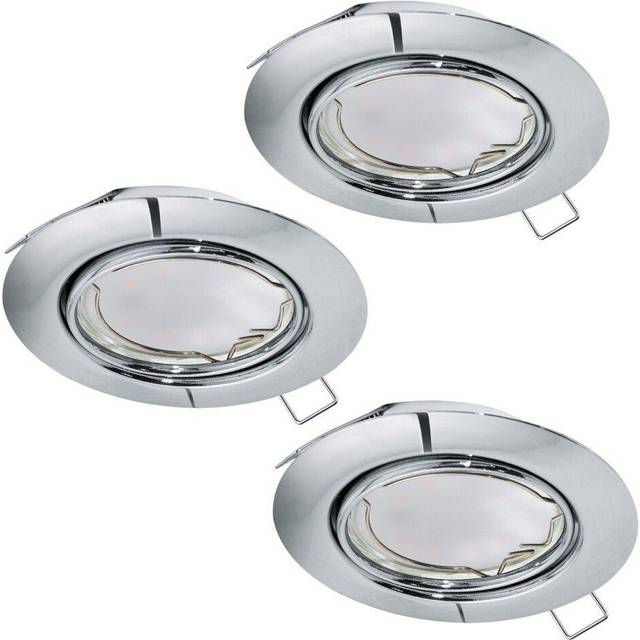 3 PACK Flush Adjustable Ceiling Downlight Chrome Steel 3 x 5W GU10 Bulb