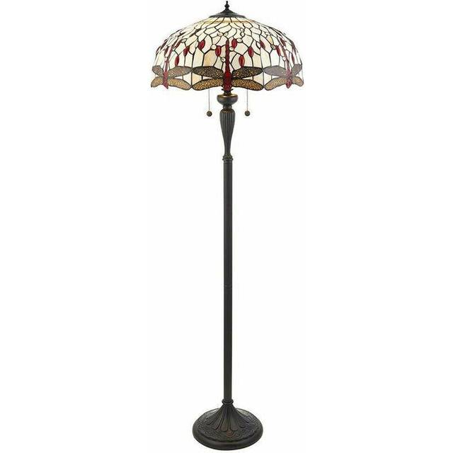 1.5m Tiffany Twin Floor Lamp Dark Bronze & Dragonfly Stained Glass Shade i00012