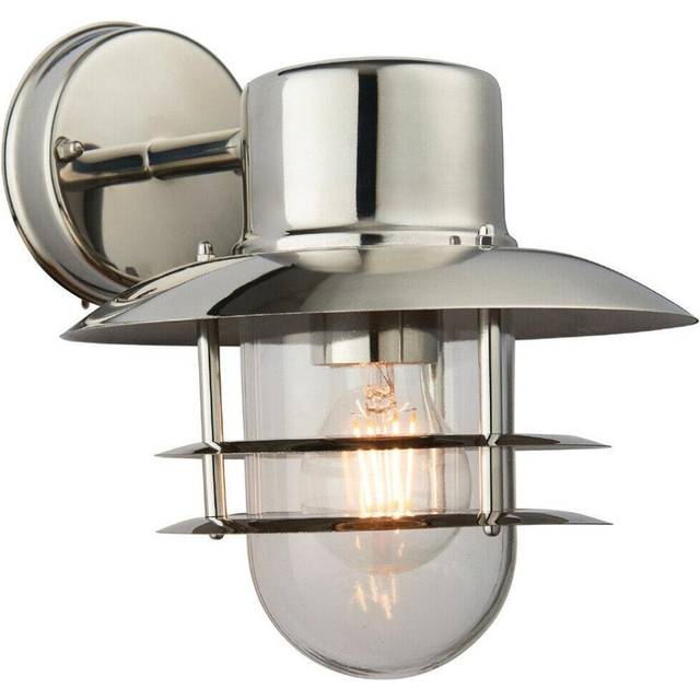 IP44 Outdoor Wall Lamp Stainless Steel Caged Glass Lantern Down Modern Light