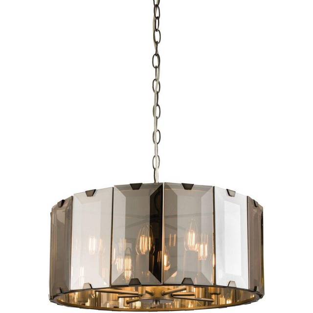 Ceiling Pendant Light Gloss Slate Grey & Smoked Cut Glass 8 x 40W E14