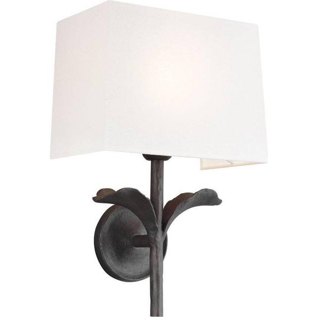 Wall Light Stem & Leaf Design White Linen Shade Aged Iron LED E27 60W