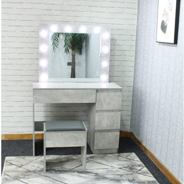 Portland 4 Drawer Stone Grey Dressing Table Set with LED Mirror - 42 x 94 x 140cm