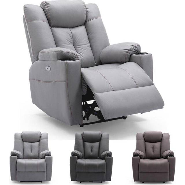 (Brown) Afton Electric Fabric Auto Recliner Armchair Gaming Usb Lounge Sofa Chair