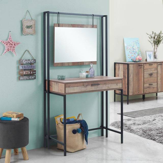 Stretton Dressing Table With Mirror - Rustic Oak - Brown