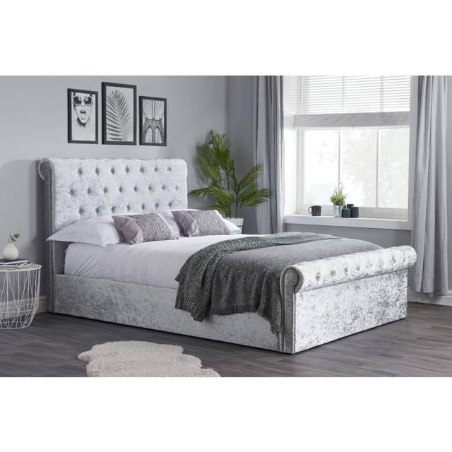 Birlea Sienna Side Ottoman Small Double Steel Crushed Velvet Ottoman Bed