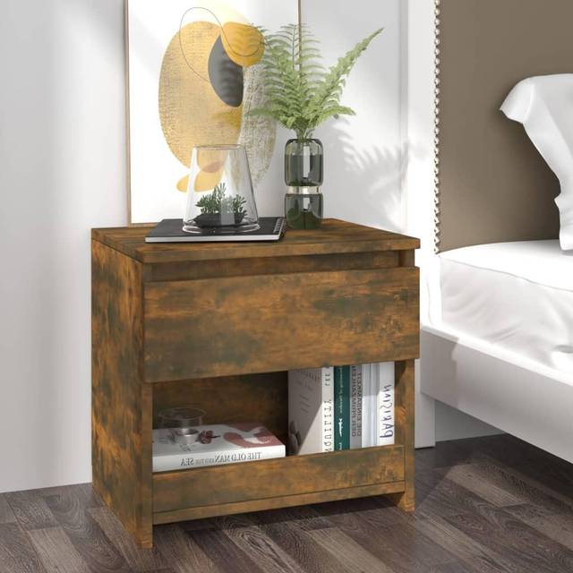 vidaXL Bedside Cabinet Smoked Oak 40x30x39 cm Engineered Wood - Brown