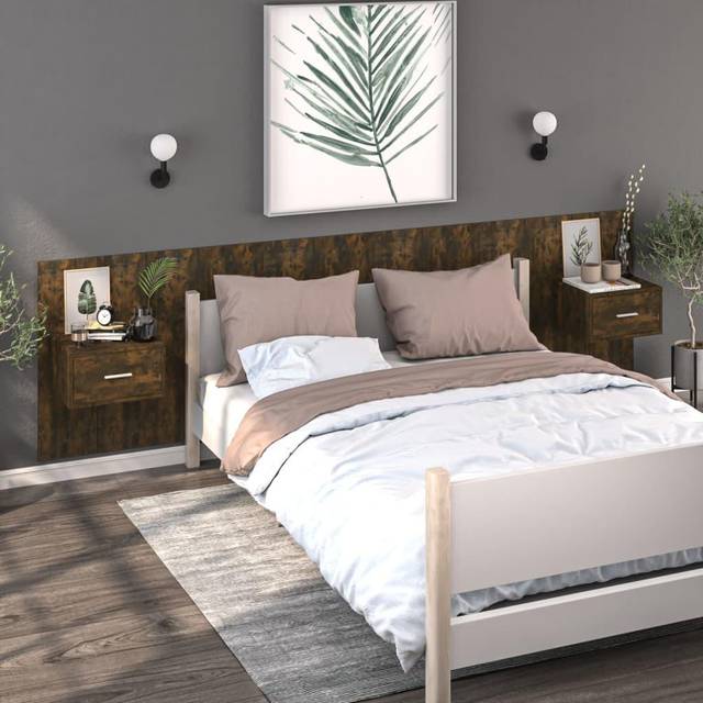 vidaXL Wall-mounted Bedside Cabinets 2 pcs Smoked Oak - Brown