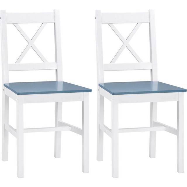 Homcom Dining Chairs Set Of 2, Pine Wood Kitchen Chairs With Cross Back, Solid Structure For Living Room And Dining Room, White