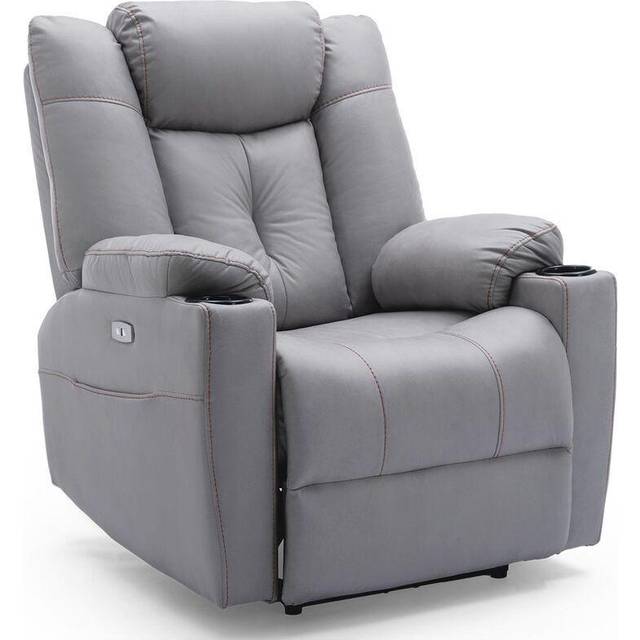(Grey) Afton Electric Fabric Auto Recliner Armchair Gaming Usb Lounge Sofa Chair