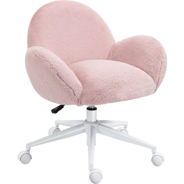 HOMCOM Fluffy Leisure Chair Office Chair with Backrest Armrest Wheels Grey
