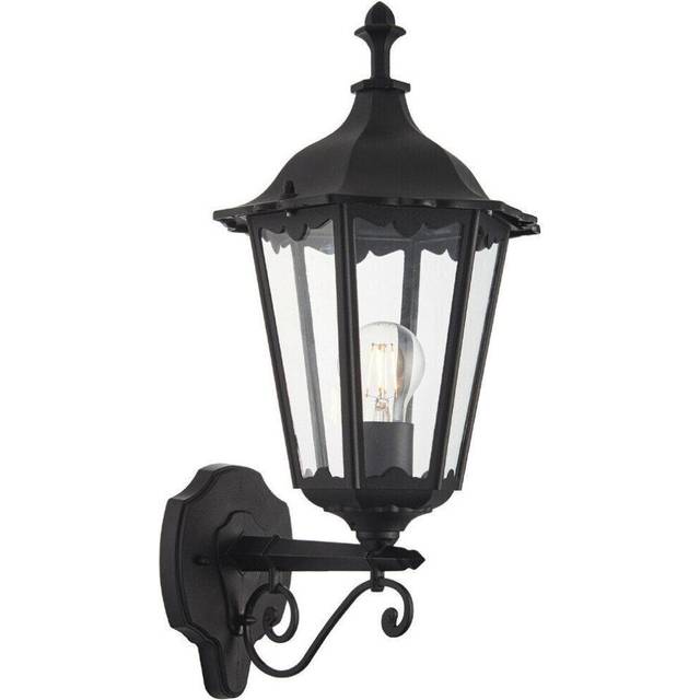 IP44 Outdoor Wall Light Matt Black & Glass Traditional Lantern Porch Dimmable