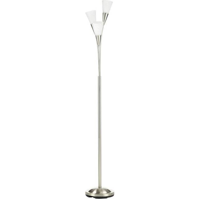 HOMCOM Modern Upright Floor Lamp With 3 Light, Steel Base For Living Room, Silver