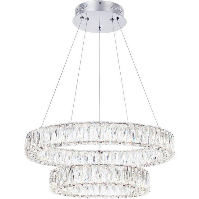 Visconte Crystal Double Hoop LED Prism Bar Ceiling Pendant - Chrome & Glass