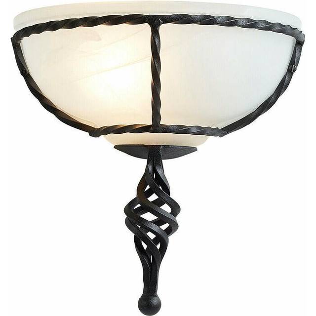 Wall Light Twistewd Wrought Iron Opaque Glass Shade Black LED E27 60W