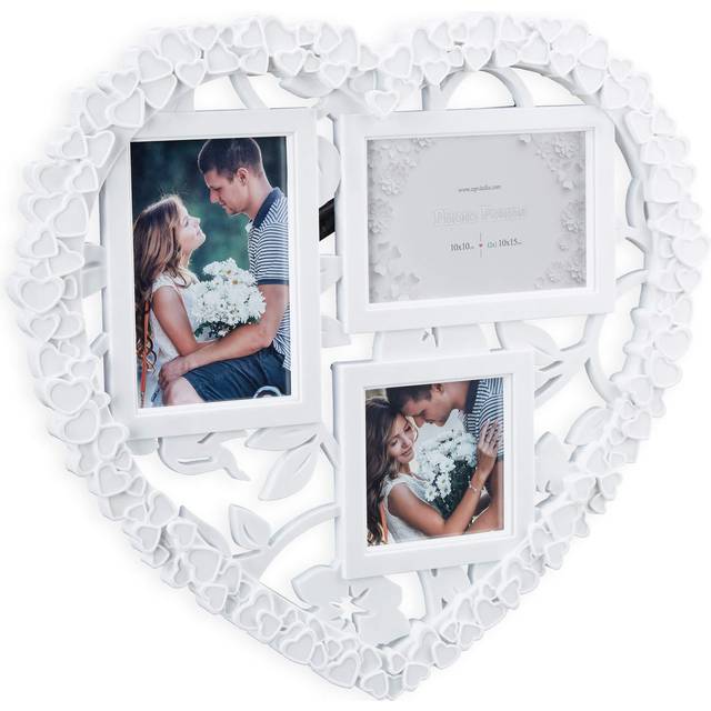 Relaxdays Heart Picture Frame Collage, Hanging Gallery, Horizontal & Vertical 10x10, 10x15, Wedding Gift, White, Pack of 1