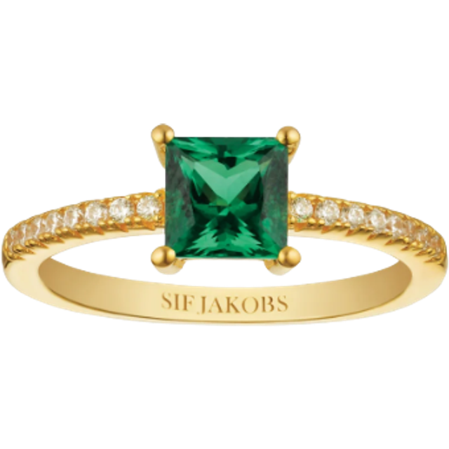 Sif Jakobs Ellera Quadrato forgyldt ring med grøn cubic zirkonia