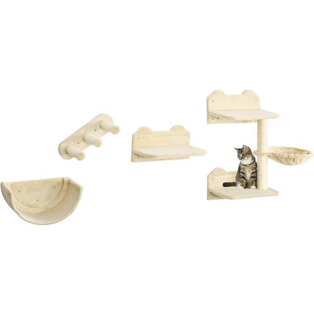 PawHut 4pc Wall Mounted Cat Tree - Beige, Yellow