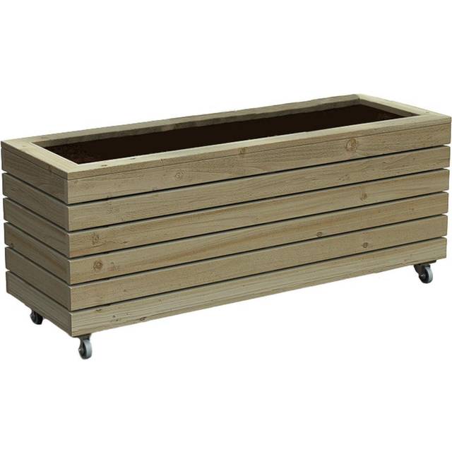 Forest Garden Linear Planter - Long w/ Wheels, Brown
