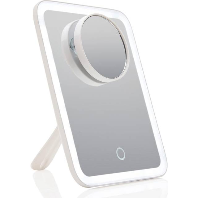 Fancii Rechargeable LED Travel Makeup Mirror with 3 Color Settings - Detachable 10x Magnifying Mirror, Dimmable Touch Light, Adjustable Kickstand, L