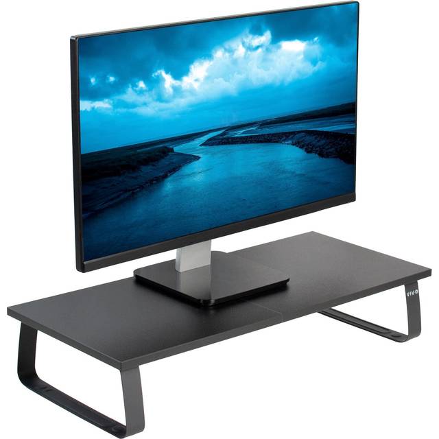 24 inch Monitor Stand, Wood & Steel Desktop Riser, Screen, Keyboard, Laptop, Small TV Ergonomic Desk and Tabletop Organizer, Black, STAND-V000D