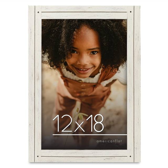 Americanflat 12x18 Poster Frame with Polished Plexiglass - Hampton Collection - Distressed Wood Gallery Picture Frames for Wall Display - Aspen White