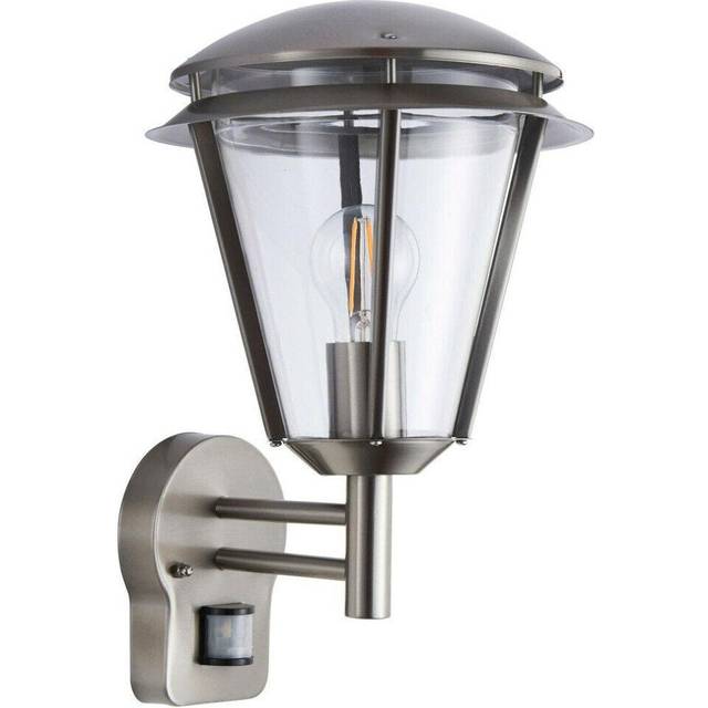 IP44 Outdoor Wall Lamp Brushed Steel Modern PIR Lantern Porch Curved Move Light