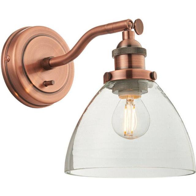 Dimmable LED Wall Light Aged Copper & Glass Shade Adjustable Industrial Fitting