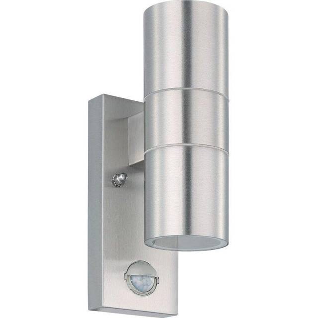 IP44 Outdoor Wall Light & PIR Motion Sensor Stainless Steel 2 x 3W GU10 Bulb
