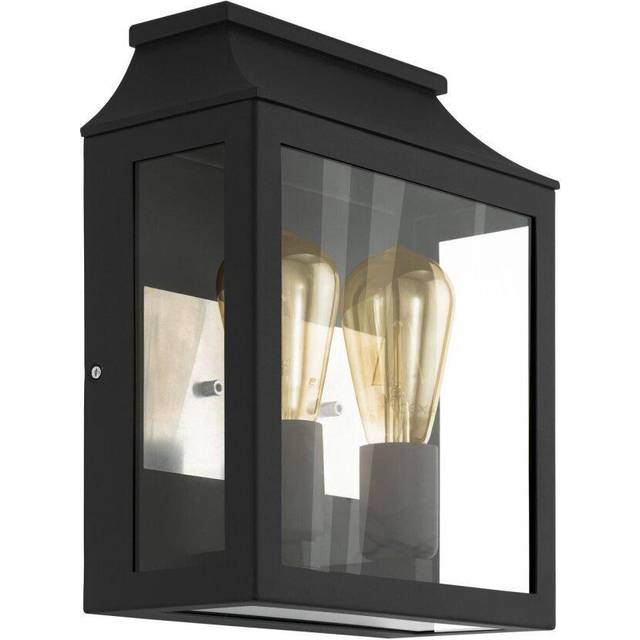 IP44 Outdoor Wall Light Black Aluminium Glass Box 2x 60W E27 Bulb Porch Lamp