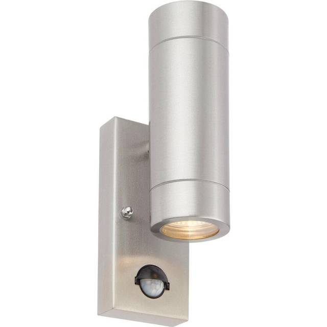 Up & Down IP44 Wall Light with PIR - 2 x 7W LED GU10 - Stainless Steel
