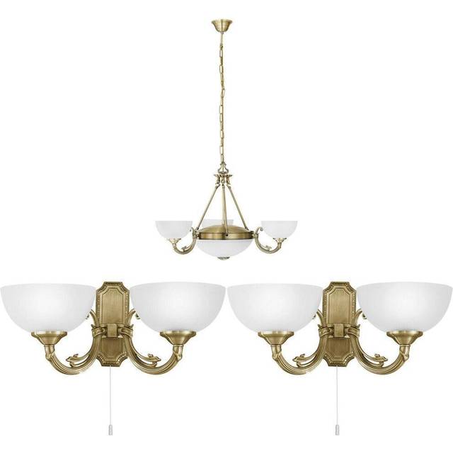 Ceiling Pendant Light & 2x Matching Wall Lights Bronze & Satin Glass Chandelier