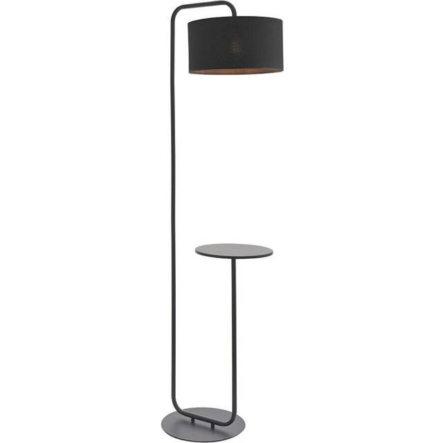 Satin Black Floor Lamp With Side Table - 1750mm Height - 38cm Black Fabric Shade