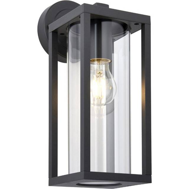 Non Automatic Outdoor Wall Light - Textured Black & Clear Glass Diffuser