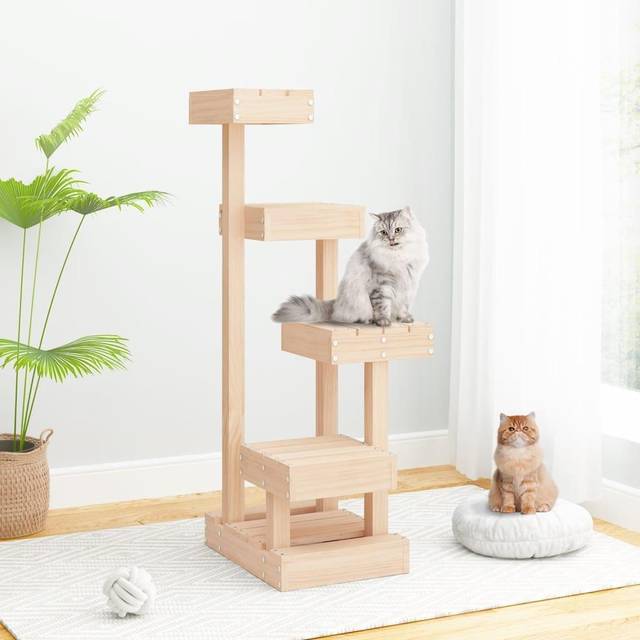 (brown) vidaXL Cat Tree Cat Scratch Tower Cat Climber Scratching Tree Solid Wood Pine