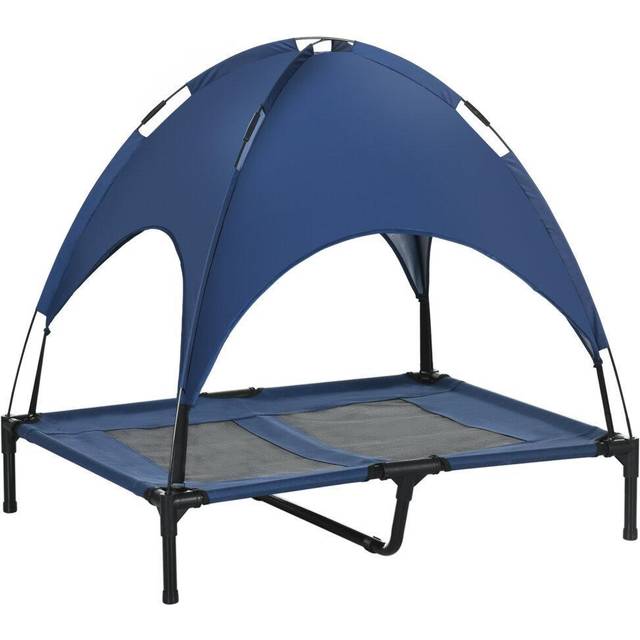 PawHut 92cm Elevated Dog Bed Cooling Raised Pet Cot UV Protection Canopy Blue | TJ Hughes