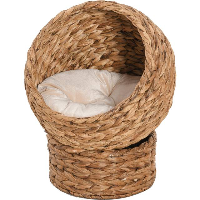 Pawhut Raised Wicker Cat House With Cylindrical Base 42 X 33 X 52 cm Brown, Brown