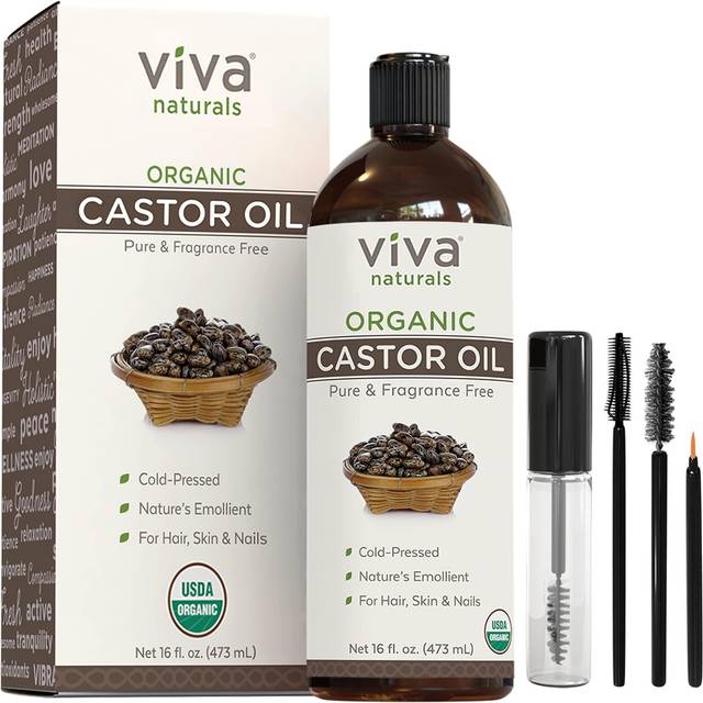Viva Naturals Cold pressed Organic Castor Oil 16 fl oz - Castor Oil for Face  Castor Oil for Eyelashes  Traditional Eyebrow Growth Serum  Castor Oil f