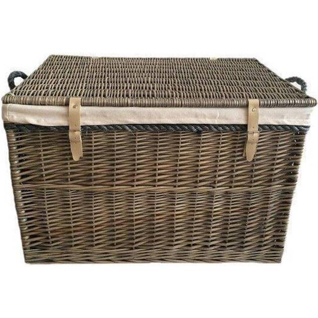 Large Antique Wash Storage Wicker Basket - White