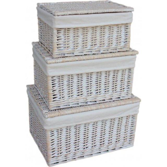 White Wash Cotton Lined Wicker Storage Basket - Large