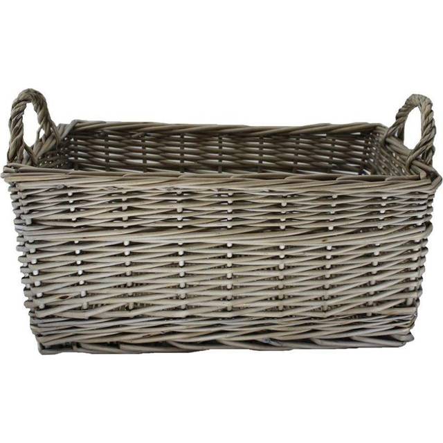 Shallow Antique Wash Storage Wicker Basket - Medium