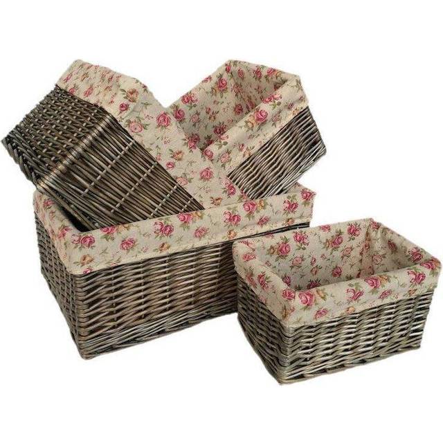 Antique Wash Garden Rose Willow Storage Baskets - Set of 4