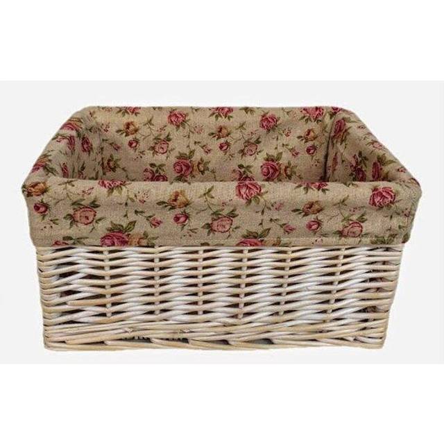 White Wash Garden Rose Lined Storage Basket - Large
