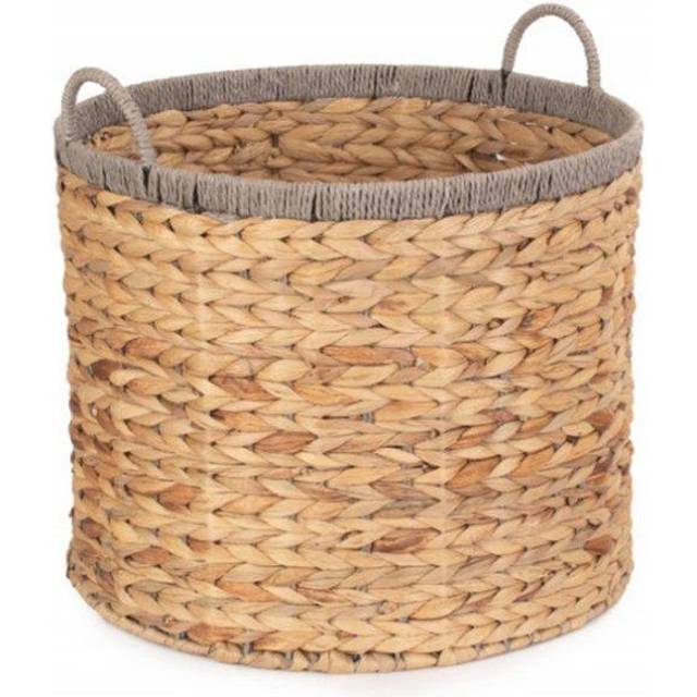 Round Water Hyacinth Basket With Grey Rope Border - Large