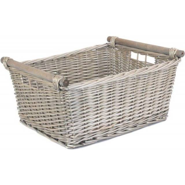 Grey Wash Wooden Handled Wicker Storage Basket - Extra Large