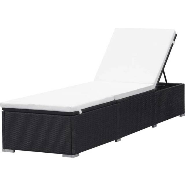 vidaXL Sun Lounger with Cream White Cushion Poly Rattan Black