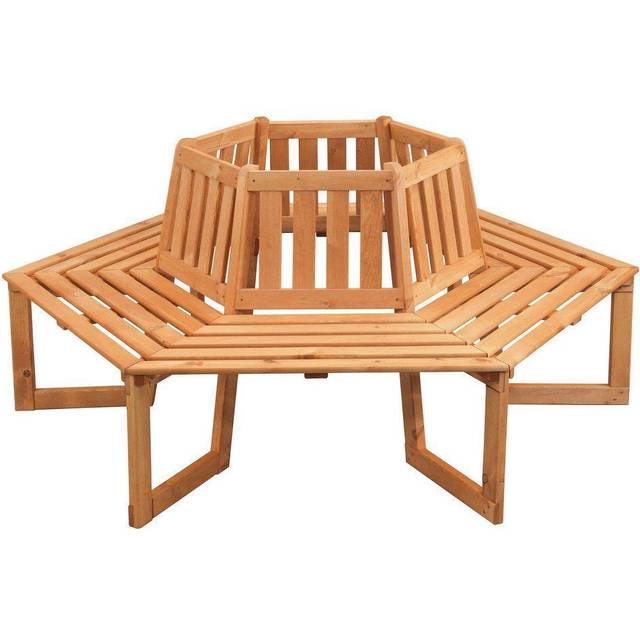 Callow Tree Seat - Solid Treated Wood Garden Tree Bench, Brown