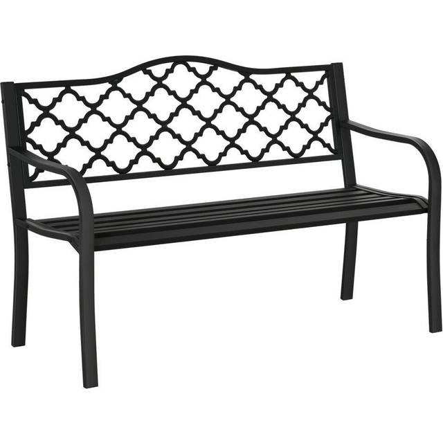 Outsunny 2 Seater Cast Iron Outdoor Garden Bench, Black