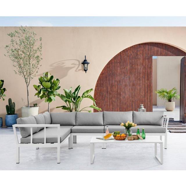 Metal Outdoor Sofa Set - Montenegro Grey Metal Corner Sofa and Table - 6 Seat - Grey