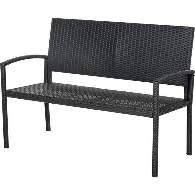 Outsunny Patio Rattan 2 Seater Garden Bench Love Seater Garden Armchair Outdoor, Black